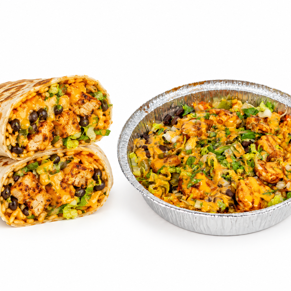 Hot Honey Shrimp burrito and bowl