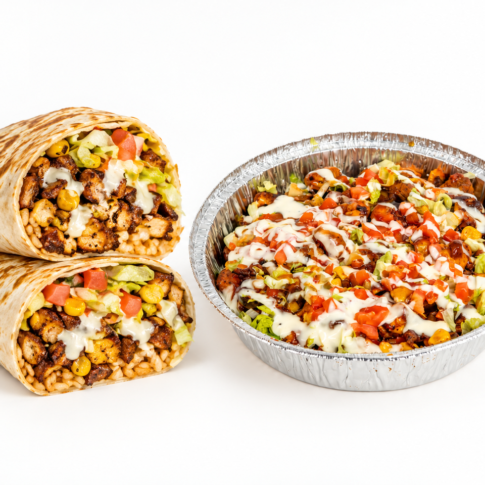 Sweet Heat Chicken burrito and bowl