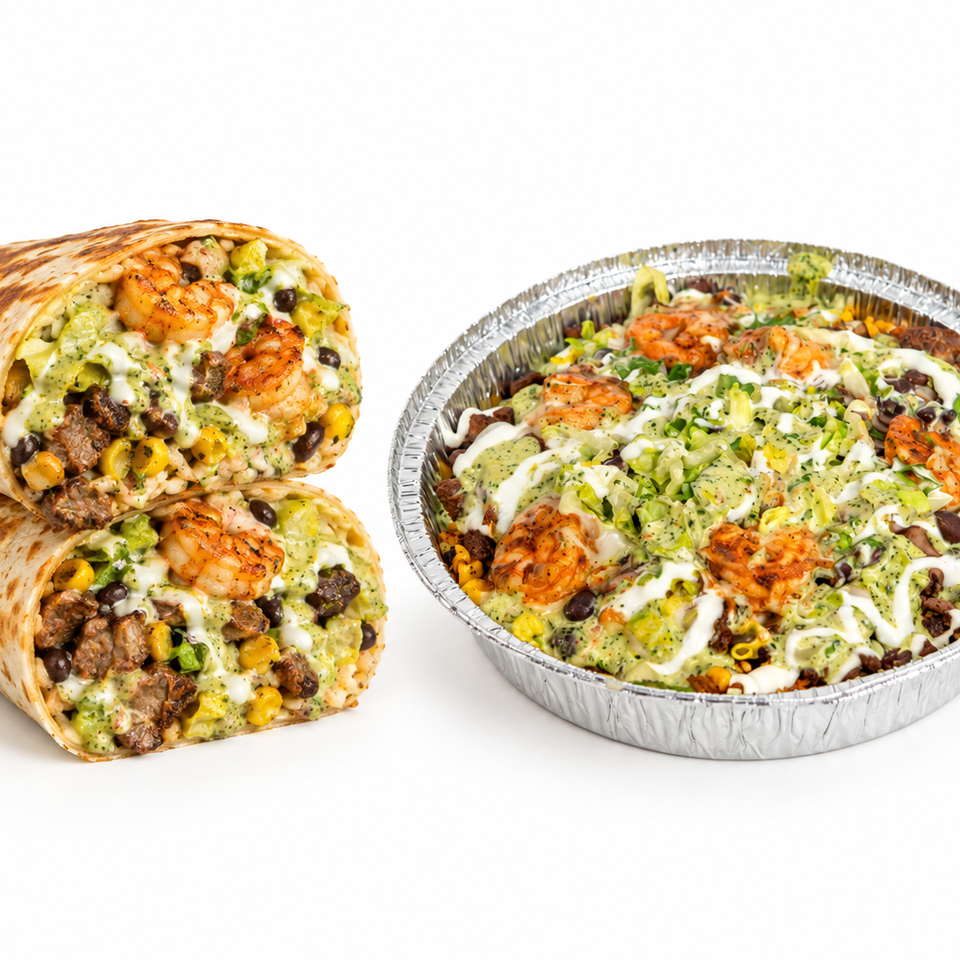 Surf N Turf burrito and bowl